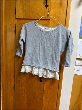 Eyeshadow Light Grey Sweatshirt with White Lace Ruffle